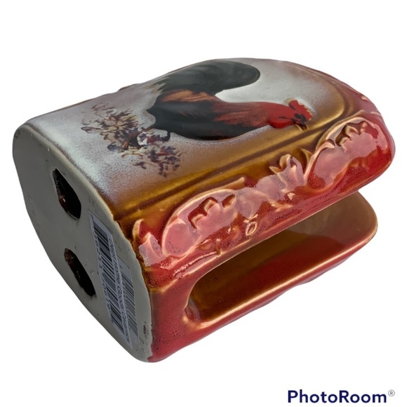 Farmhouse Rooster Ceramic Napkin Holder Glazed Hand Painted Ceramic Multicolor - Picture 6 of 13